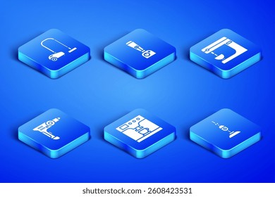 Set Vacuum cleaner, Coffee machine and cup, Electric drill, Blender and mixer icon. Vector