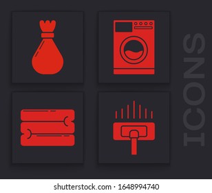 Set Vacuum cleaner, Garbage bag , Washer  and Towel stack  icon. Vector