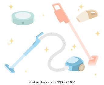 Set of vacuum cleaner illustrations.