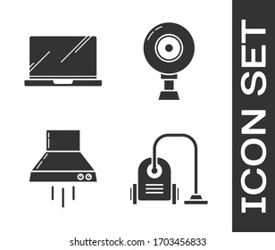 Set Vacuum cleaner , Laptop , Kitchen extractor fan  and Web camera  icon. Vector