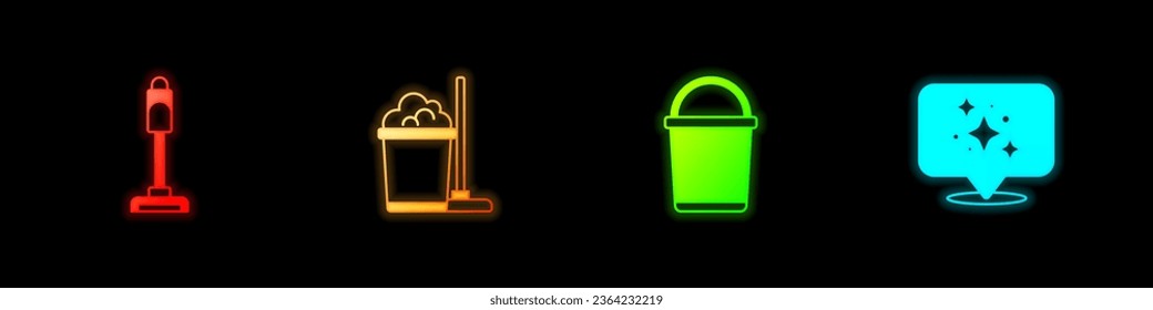Set Vacuum cleaner, Mop and bucket, Bucket and Home cleaning service icon. Vector