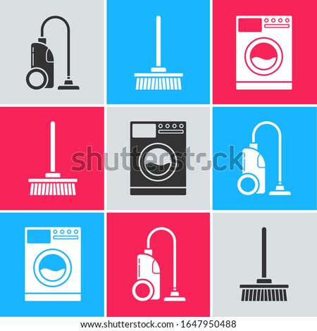 Set Vacuum cleaner , Mop  and Washer  icon. Vector