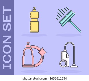 Set Vacuum cleaner , Plastic bottles for liquid dishwashing liquid, Plastic bottles for liquid dishwashing liquid and Squeegee, scraper, wiper icon. Vector