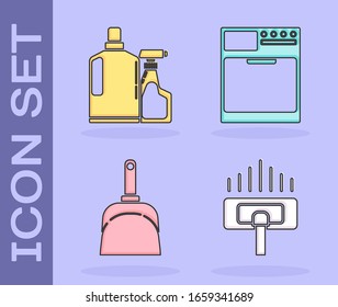 Set Vacuum cleaner, Plastic bottles for liquid dishwashing liquid, Dustpan  and Washer  icon. Vector