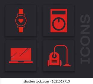 Set Vacuum cleaner , Smart watch showing heart beat rate , Remote control and Laptop  icon. Vector
