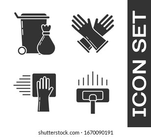 Set Vacuum cleaner, Trash can , Cleaning service  and Rubber gloves  icon. Vector