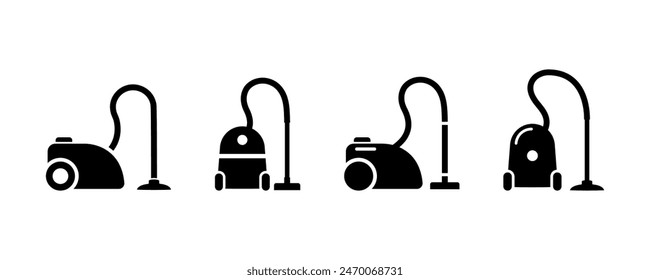 Set of vacuum cleaner vector icons. Black icons with electric vac or hoover.