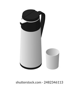 Set of vacuum flask and cup. Isometric illustration. Isolated vector for presentation, infographic, banner, poster, website, apps, and other uses.