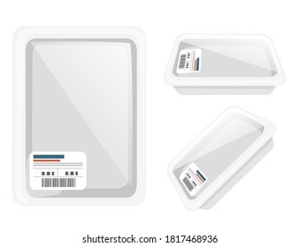 Conjunto de embalajes al vacío sellados con polietileno y espuma de polietileno para el almacén o mercado de ilustraciones vectoriales planas aisladas en fondo blanco
