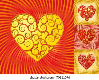 Set of valentine backgrounds with hearts, vector illustration