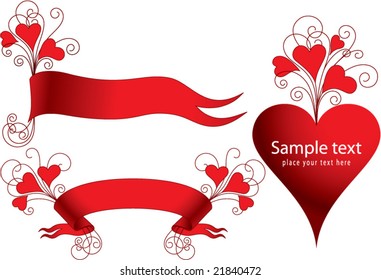 Set of Valentine banners with hearts