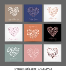 Set of valentine cards with hearts for your design