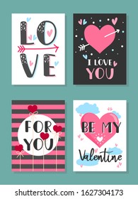 set of valentine cards, with lovely words about valentine's day. 