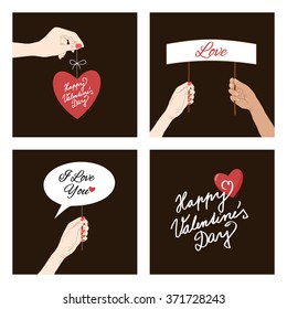 Set of Valentine cards and symbols, vector graphic