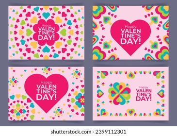 Set of Valentine day abstract geometric backgrounds with hearts. Poster, banner, flyer, invitation