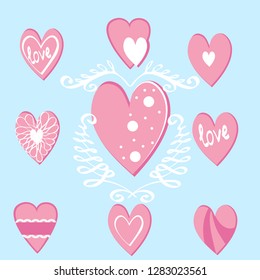 set of Valentine day abstract pink hearts for design