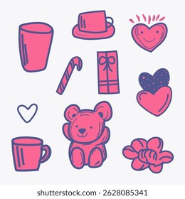Set valentine day clipart isolated vector pink flat hearts