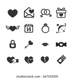 Set of valentine day icons for love and wedding card decoration with heart element isolated on white background vector illustration eps 10