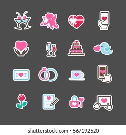 Set of valentine day icons for love and wedding card decoration sticker with heart element vector illustration eps 10