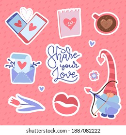 Set of Valentine day labels and badges. Love vector illustrations for social network, web design, mobile messages, social media, online communication.