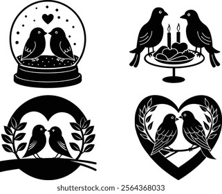 set of valentine day love bird silhouette art