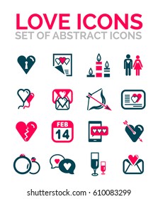 Set of Valentine day or love icons, wedding concepts