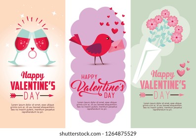set valentine day with love potion and bouquet flowers