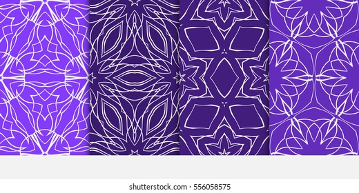 set of Valentine Day romantic vector geometric background. Floral ornament. purple color. for invitation, wedding, wallpaper
