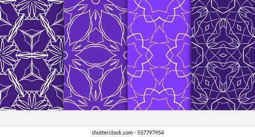 set of Valentine Day romantic vector geometric background. Floral ornament. purple color. for invitation, wedding, wallpaper
