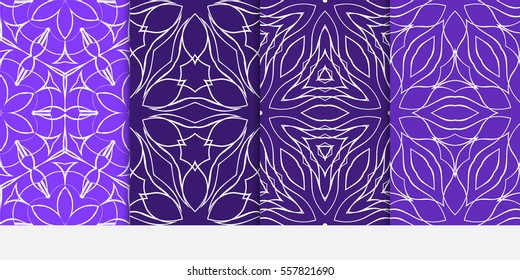 set of Valentine Day romantic vector geometric background. Floral ornament. purple color. for invitation, wedding, wallpaper