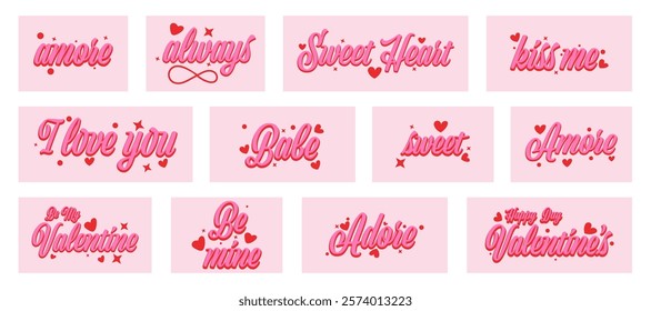 Set of Valentine day text typography or love theme 