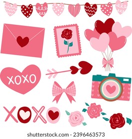 set of valentine decorate elements vector illustration for decoration invitation greeting birthday party celebration wedding card poster banner textiles wallpaper background