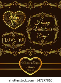 set of valentine design elements golden