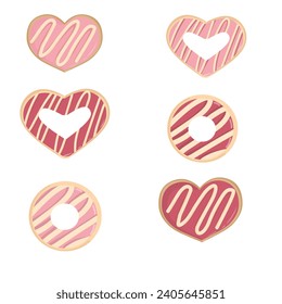 Set of valentine donuts elements, valentine cookies, donut heart illustration 