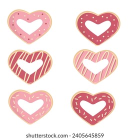 Set of valentine donuts elements, valentine cookies, donut heart illustration 