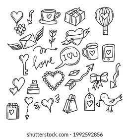 Set of Valentine doodle vector illustration