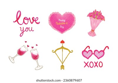 Conjunto de elementos de San Valentín acuarela ilustración vectorial