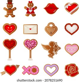 
set of valentine gingerbread cookies