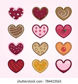 Set of Valentine Heart Cakes Icon Vector Illustration