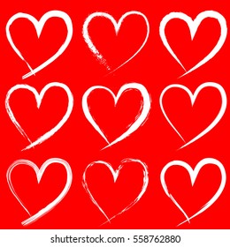 set of Valentine heart isolated hand drawn vector icon sketch for Valentines day design. Heart drawing marker or felt-tip pen on white background. Wedding birthday love element symbol.