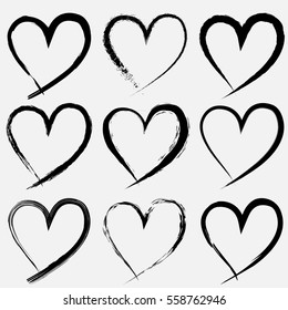 Set Of Valentine Heart Isolated Hand Drawn Vector Icon Sketch For Valentines Day Design. Heart Drawing Marker Or Felt-tip Pen On White Background. Wedding Birthday Love Element Symbol.