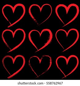 set of Valentine heart isolated hand drawn vector icon sketch for Valentines day design. Heart drawing marker or felt-tip pen on white background. Wedding birthday love element symbol.