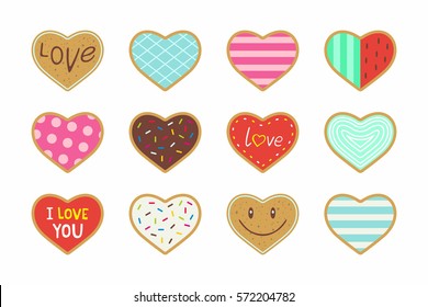 Set of valentine heart shaped cookies