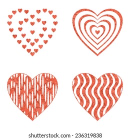 Set of valentine hearts with abstract patterns, holiday symbols of love, elements for web design. Eps10, contains transparencies. Vector