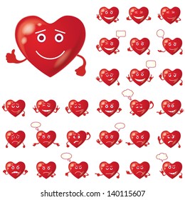 Set of Valentine hearts smileys, love signs, symbolizing various emotions. Eps10, contains transparencies. Vector