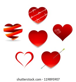 Set of Valentine Hearts - Various red symbols of love isolated on white background