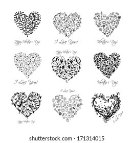 Set of valentine hearts for your design