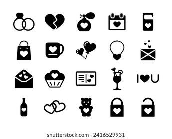 Set valentine icon in black colour	