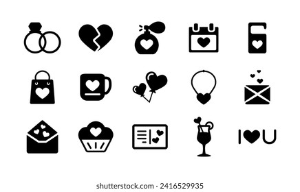 Set valentine icon in black colour	