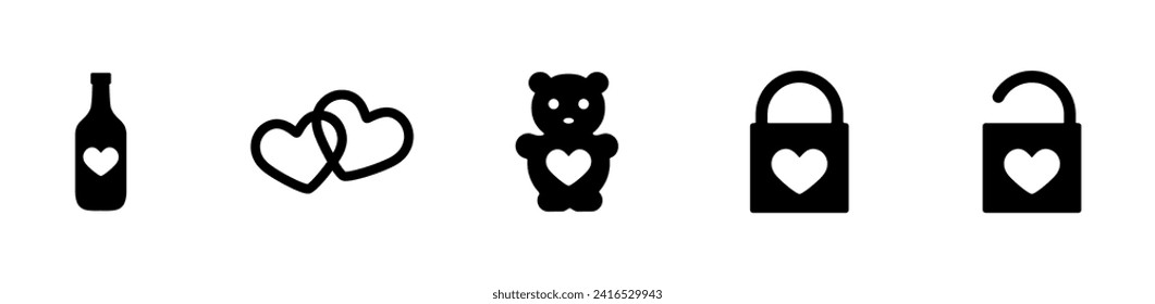Set valentine icon in black colour	
